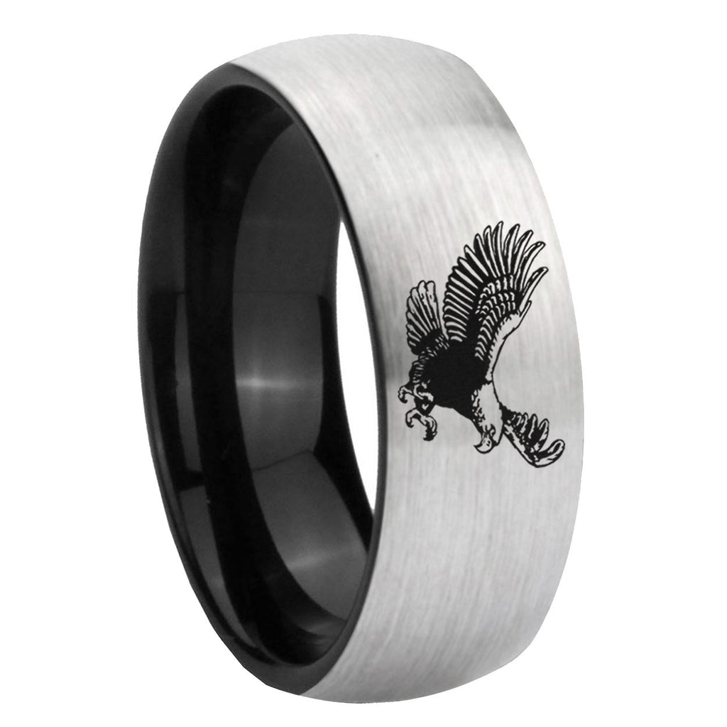 8mm Flying American Eagle Two-Tone Classic Dome Gray Black Tungsten Promise Ring