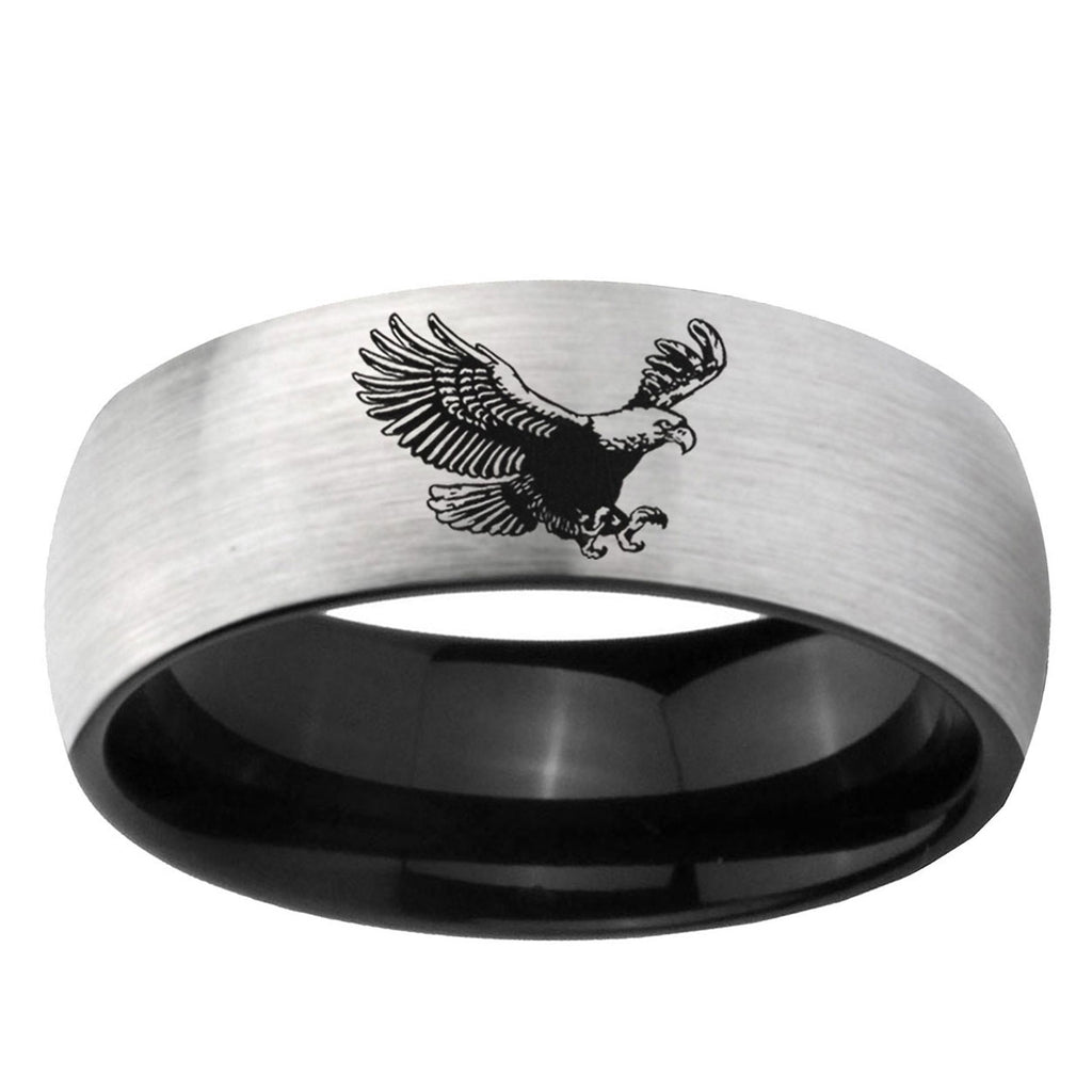 6mm Flying American Eagle Two-Tone Classic Dome Gray Black Tungsten Promise Ring
