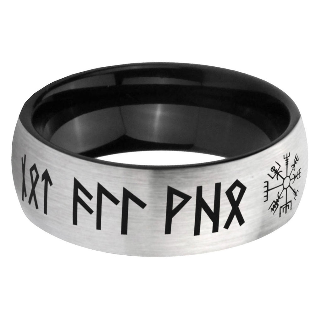6mm Viking Two-Tone Classic Dome Gray Black Tungsten Promise Ring