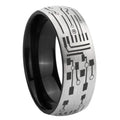 8mm Circuit Board Two-Tone Classic Dome Gray Black Tungsten Promise Ring