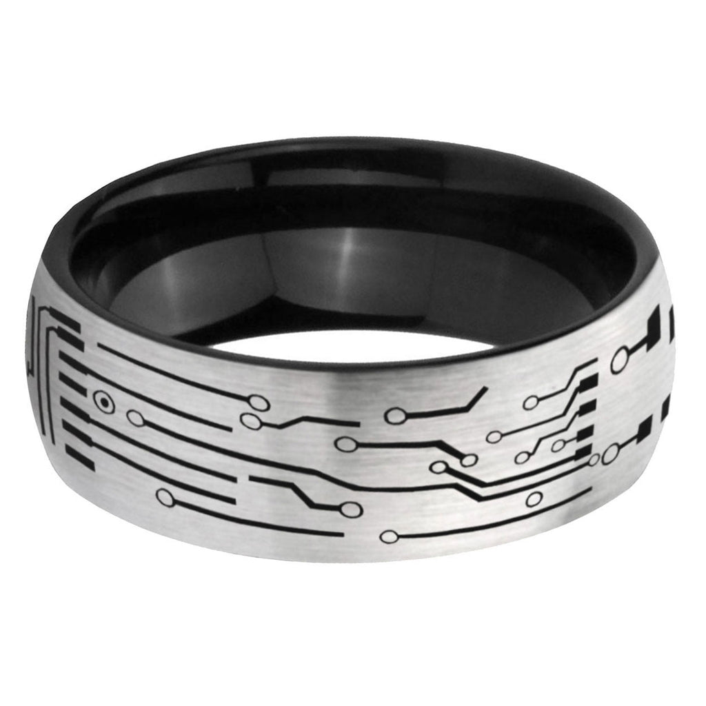 6mm Circuit Board Two-Tone Classic Dome Gray Black Tungsten Promise Ring