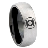 8mm Green Lantern Dome Silver Engraved Band Ring