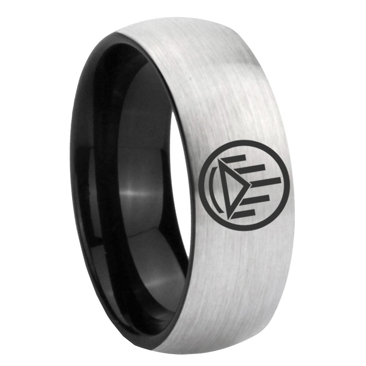 8mm Silver Lantern Two-Tone Classic Dome Gray Black Tungsten Promise Ring