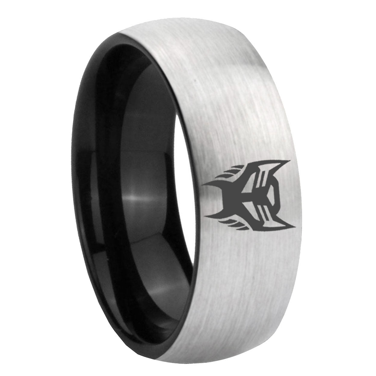 8mm Transformers Insignias Two-Tone Classic Dome Gray Black Tungsten Promise Ring