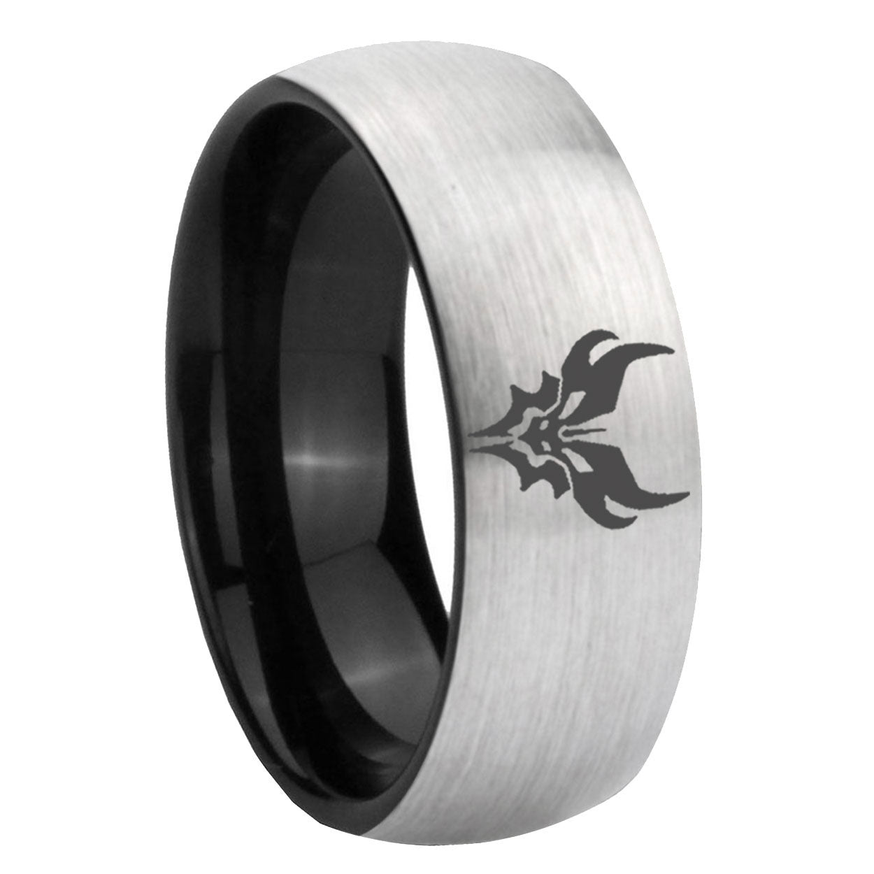 8mm Transformers Shatterback Two-Tone Classic Dome Gray Black Tungsten Promise Ring