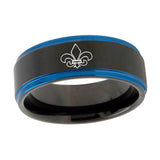 8mm-Fleur-De-Lis-Blue-Step-Edges-Tungsten-Carbide-Mens-Wedding-Ring
