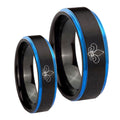 Fleur De Lis Blue Step Edges Tungsten Mens Band Set