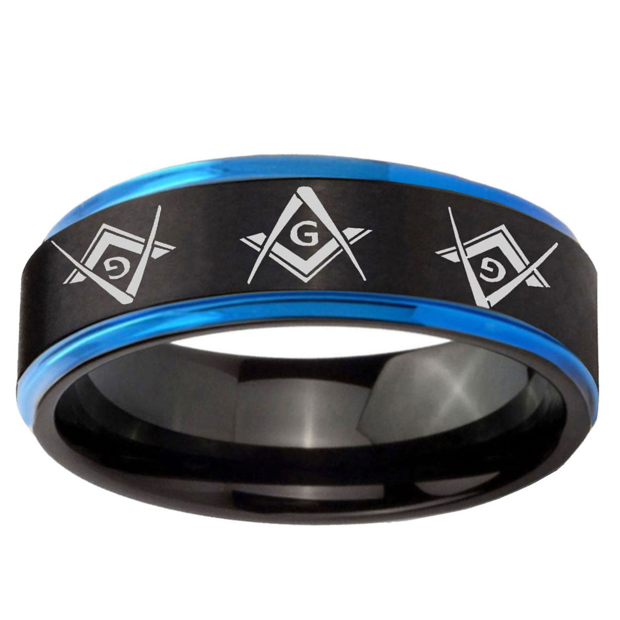 5mm Master Mason Masonic Blue Step Edge Black Tungsten Band