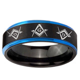 5mm Master Mason Masonic Blue Step Edge Black Tungsten Men's Bands Ring