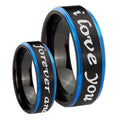 8mm I Love You Forever ever Blue Step Edge Black Tungsten Ring