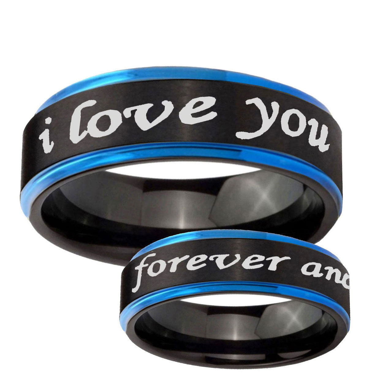 5mm I Love You Forever ever Blue Step Edge Black Tungsten Ring