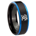8mm Kanji Love Blue Step Edge Black Tungsten Engagement Ring