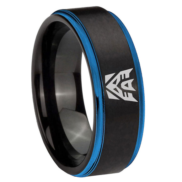 8mm Decepticon Transformers Step Edge Black Blue Mens Tungsten Rings