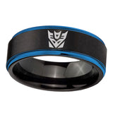 5, 8mm Decepticon Transformers Step Edge Black Blue Mens Tungsten Rings