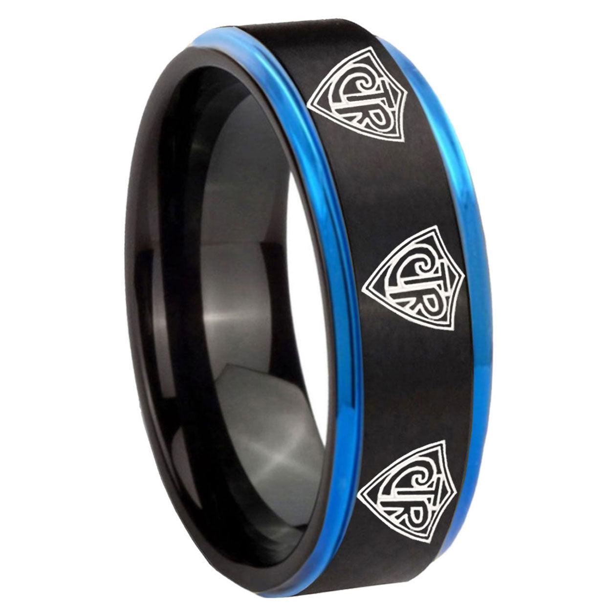 8mm Multiple CTR Blue Step Edge Black Tungsten Ring
