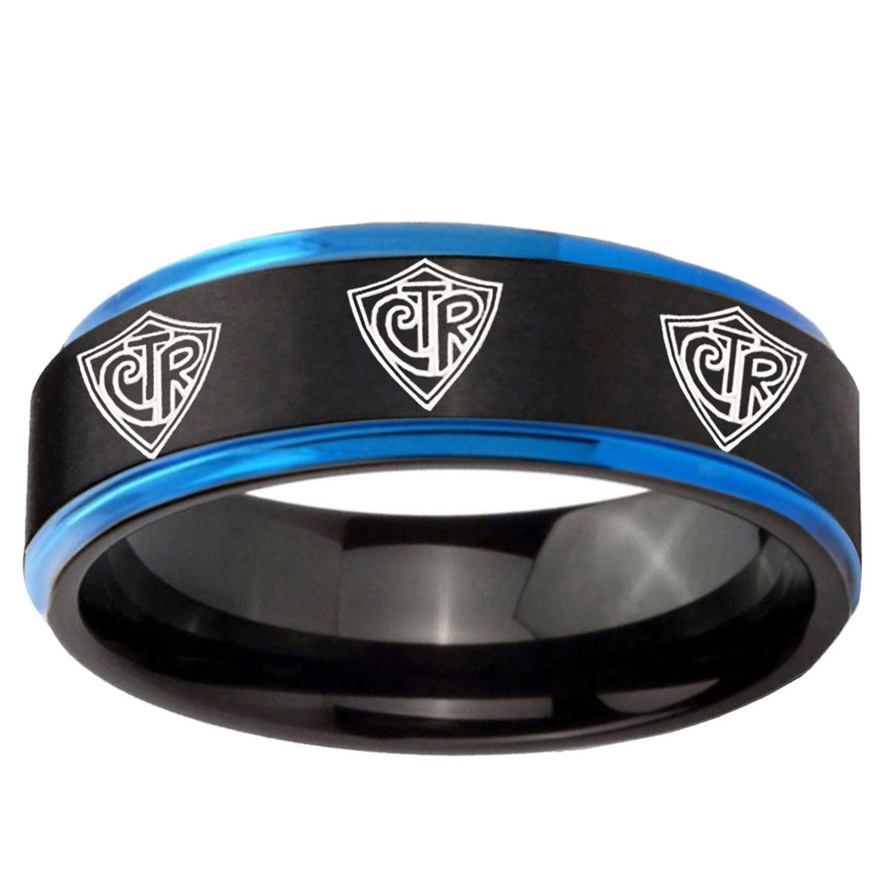 5mm Multiple CTR Blue Step Edge Black Tungsten Ring