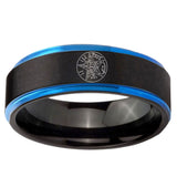 5mm Tetragrammaton Spiritual Kabbalah Blue Step Edge Black Tungsten Carbide Mens Ring