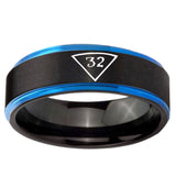 5mm Masonic 32 Triangle Freemason Blue Step Edge Black Tungsten Carbide Custom Mens Ring