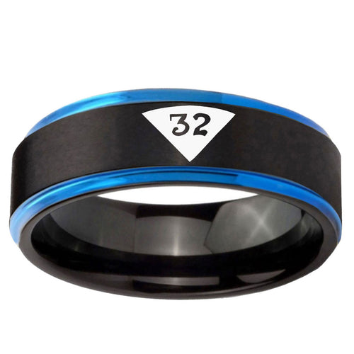 5mm Masonic 32 Triangle Design Freemason Blue Step Edge Black Tungsten Ring