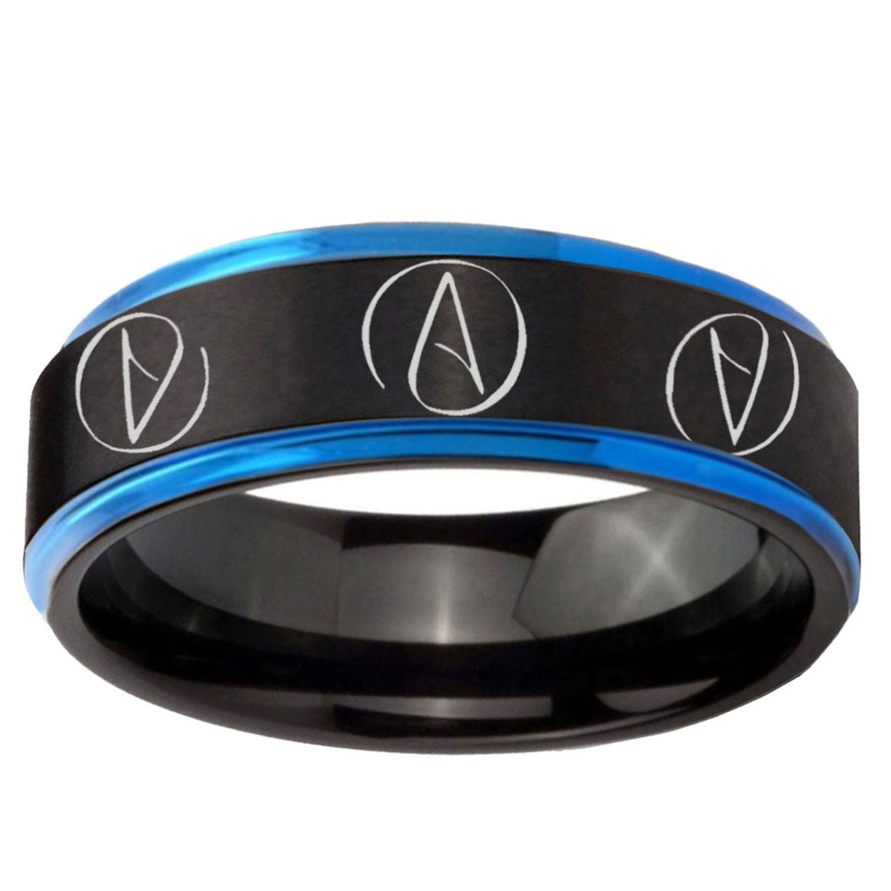 5mm Atheist Design Blue Step Edge Black Tungsten Ring