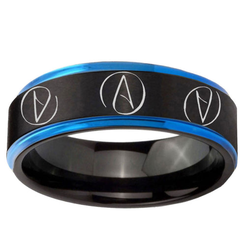 5mm Atheist Design Blue Step Edge Black Tungsten Ring