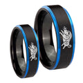 Wild Boar Blue Step Edges Tungsten Couples Ring Set