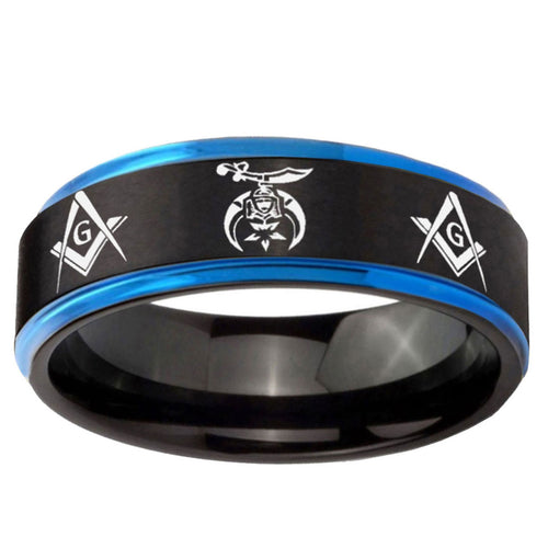 5mm Masonic Shriners Blue Step Edge Black Tungsten Men Bands
