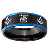 5mm Masonic Shriners Blue Step Edge Black Tungsten Carbide Men's Wedding Band