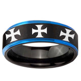 5mm Multiple Maltese Cross Blue Step Edge Black Tungsten Mens Wedding Ring