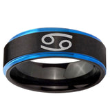 5mm Cancer Horoscope Blue Step Edge Black Tungsten Carbide Wedding Bands Ring