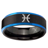 5mm Pisces Zodiac Blue Step Edge Black Tungsten Carbide Custom Mens Ring