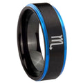 8mm Scorpio Horoscope Blue Step Edge Black Tungsten Ring