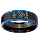 10mm Celtic Dog Blue Step Edge Brushed Tungsten Ring