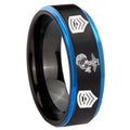 8mm Marine Army Sergeant Blue Step Edge Black Tungsten Band