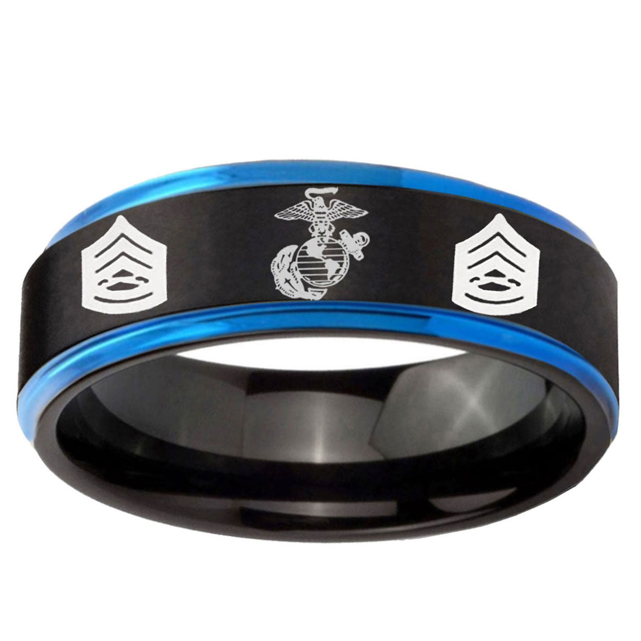 5mm Marine Army Sergeant Blue Step Edge Black Tungsten Band