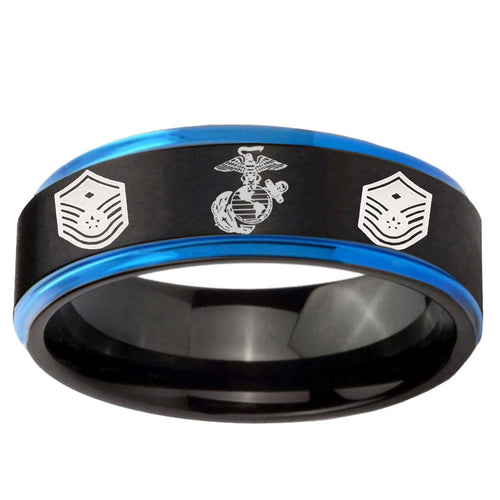5mm Marine Chief Master Sergeant Blue Step Edge Black Tungsten Band