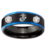 5mm Marine Chief Master Sergeant Blue Step Edge Black Tungsten Men's Bands Ring