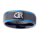 5, 8mm CTR Step Edge Black Blue Mens Tungsten Rings