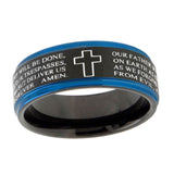 10mm-Bible-Lord's-Prayer-Cross-Blue-Step-Edges-Brushed-Tungsten-Carbide-Mens-Promise-Ring