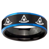 5mm Multiple Pester Master Masonic Blue Step Edge Black Tungsten Men's Ring
