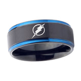5, 8mm Flash Step Edge Black Blue Tungsten Wedding Ring