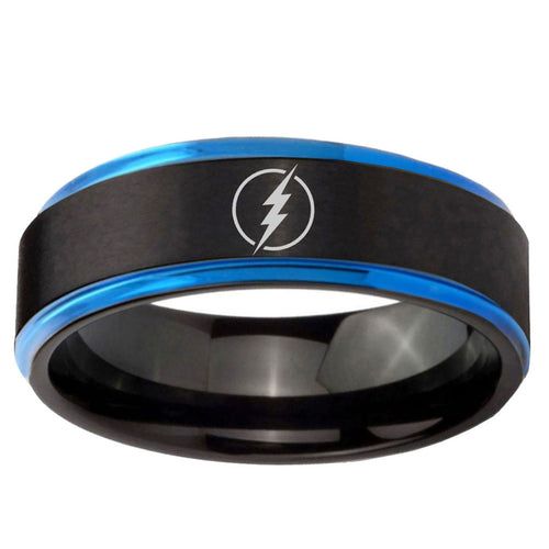 5mm Flash Blue Step Edge Black Tungsten Wedding Band