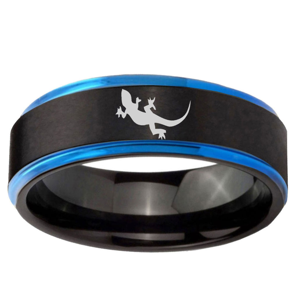 5mm Lizard Blue Step Edge Black Tungsten Ring for Men