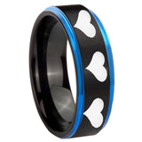 5, 8mm Multiple Heart Blue Step Edge Black Tungsten Mens Anniversary Ring