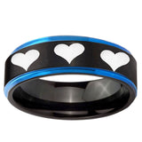 5mm Multiple Heart Blue Step Edge Black Tungsten Mens Anniversary Ring