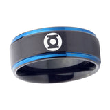 5, 8mm Green Lantern Step Edge Black Blue Mens Tungsten Rings