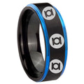8mm Multiple Green Lantern Blue Step Edge Black Unique Ring