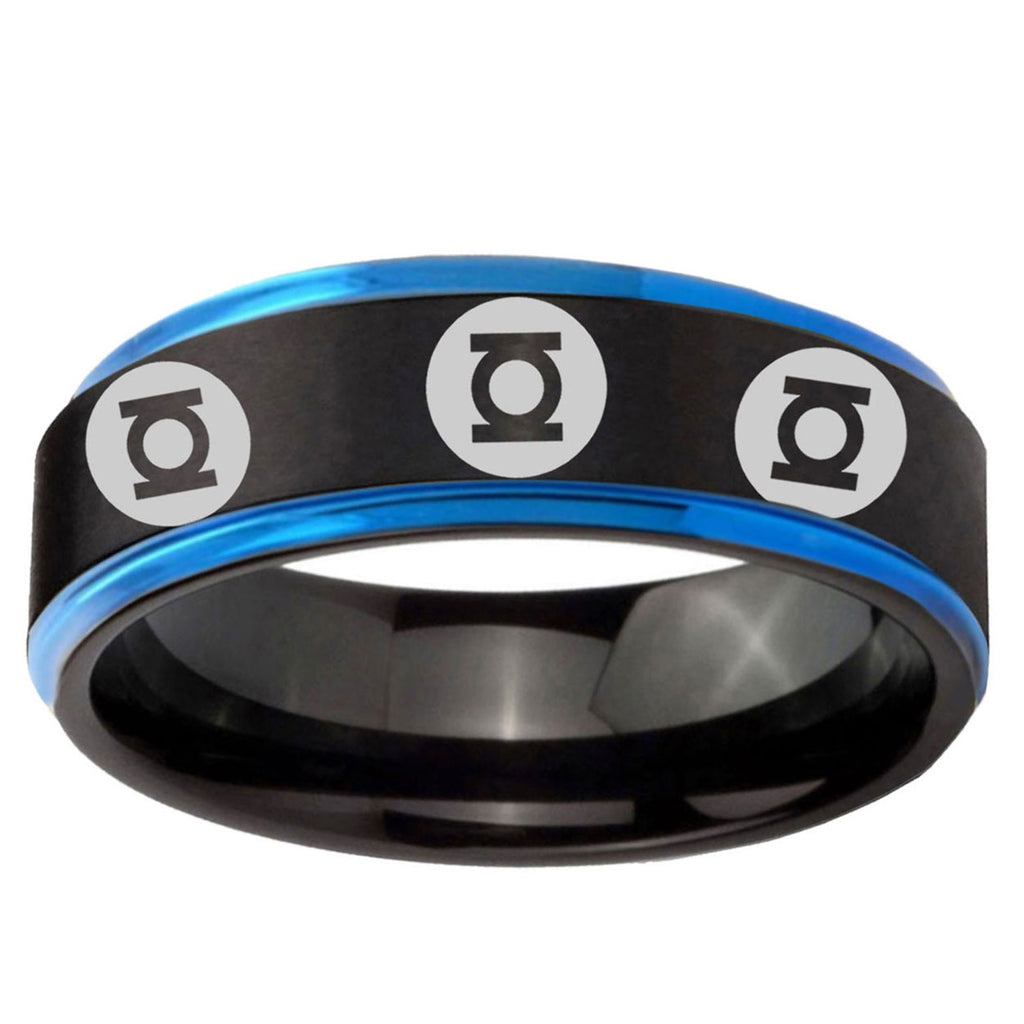 5mm Multiple Green Lantern Blue Step Edge Black Unique Ring