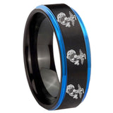 5, 8mm Multiple Marine Blue Step Edge Black Tungsten Wedding Engagement Ring