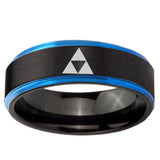 5mm Zelda Triforce Blue Step Edge Black Tungsten Carbide Custom Mens Ring